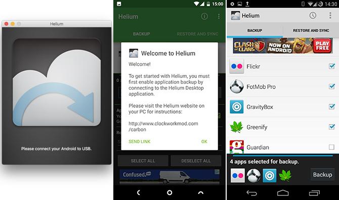 android hélium biztonsági mentés