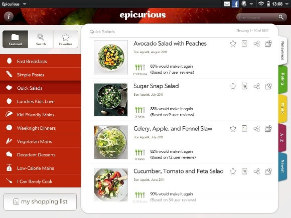 Epicurious: Ingyenes recept- és bevásárlólista-alkalmazás [iOS, WebOS, Android + és több] táblagép quicksalad