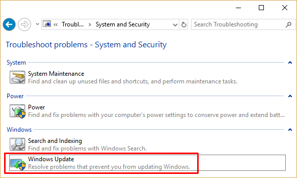 A Windows 10 kezelőpanelén a Windows frissíti a hibaelhárítót