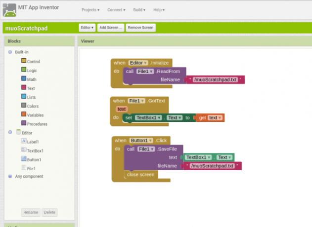 android létrehozása appinventor screen2 blokkok