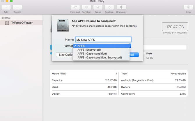 add apfs volume macos high sierra