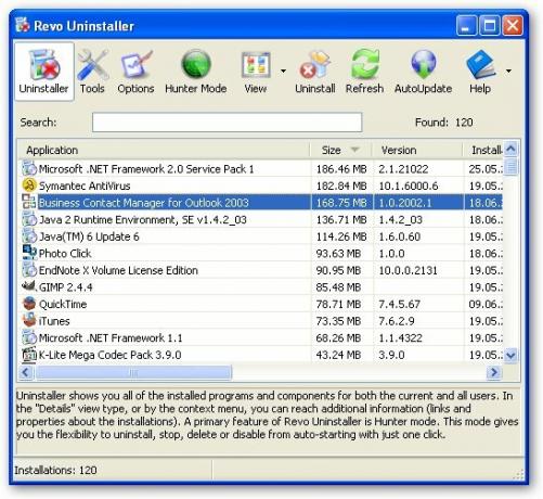 A Revo Uninstaller főképernyője