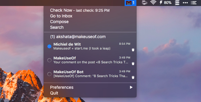 mia-for-gmail-Mac menüsor alkalmazások