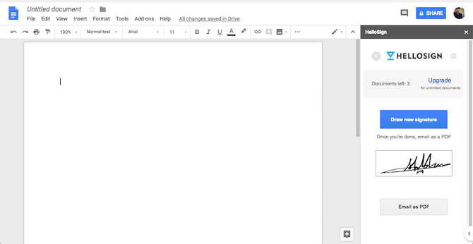 Google Docs HelloSign kiegészítő