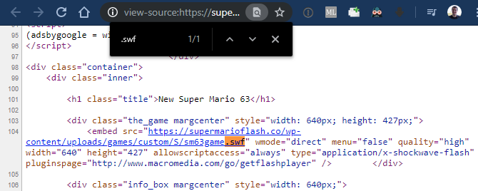 Chrome Megtalálja az SWF fájlt az oldalon