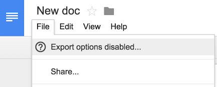 Az exportálási lehetőségek le vannak tiltva a Google Drive-ban