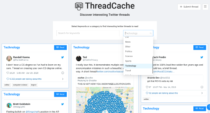 Fedezze fel a Twitter szálait, amelyeket érdemes elolvasni a ThreadCache webhelyen 