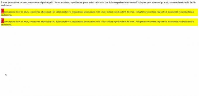 Képernyőkép a kód kimenetéről némi lorem ipsum szöveggel.