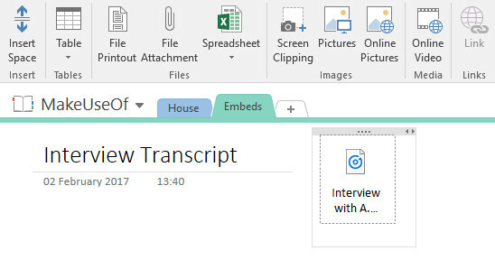 A média beágyazása a OneNote beépítéséhez a digitális scrapbook audiobeágyazássá