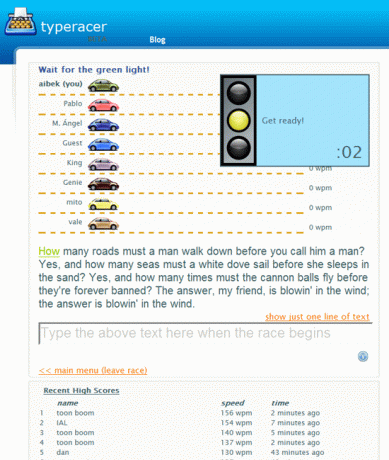 TypeRacer - gépelési játék