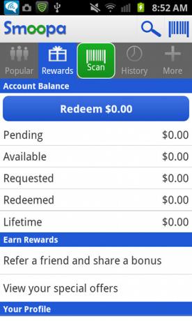Fizessen, hogy okosabban vásároljon a Smoopa [Android 1.6+ és iOS] smoopa jutalmazási egyenlegével