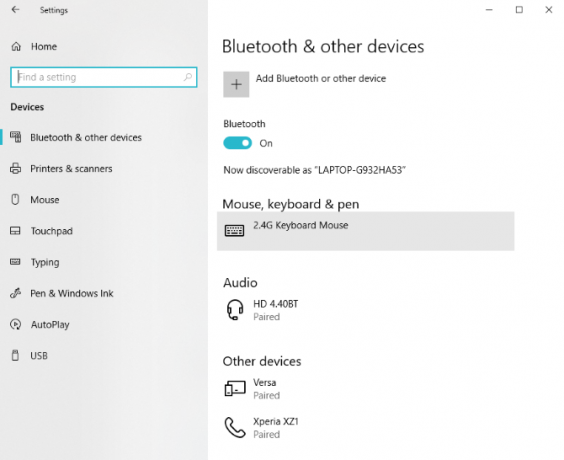 Bluetooth beállítások Windows 10