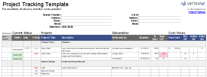 Excel sablon több kliens, projekt vagy teljesítés nyomon követésére.