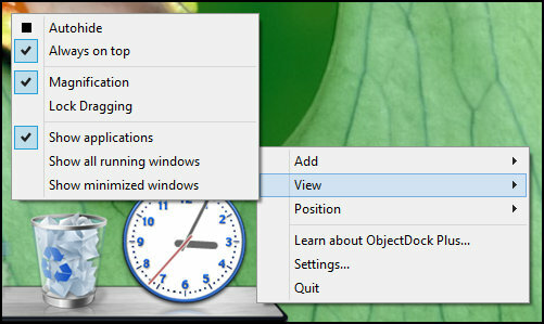 ObjectDock: Az asztal gyors testreszabása és működésének növelése [Windows] ObjectDock jobb egérgombbal történő nézet