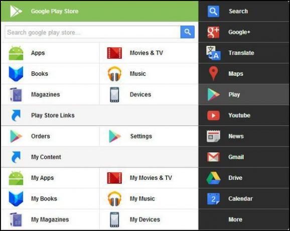 Fekete menü: Az összes Google-szolgáltatás elérése egyetlen menüben [Chrome] Play Áruházban