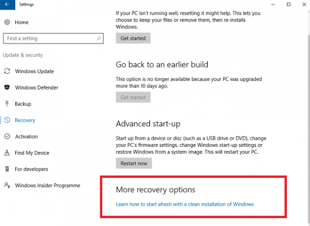 Windows 10 helyreállítási lehetőségek