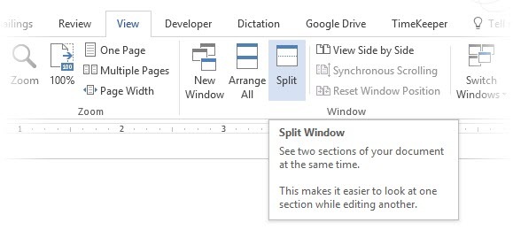 A Windows felosztása a Microsoft Word alkalmazásban 