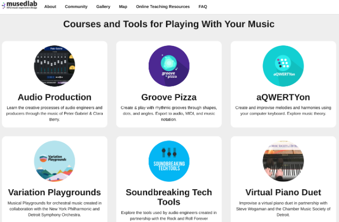 A NYU MusEDLab megtanítja Önnek, hogyan készítsen ingyenes dalt online a Play With Your Music mini-webhelyén, amely Peter Gabriel zenéjét használja. 