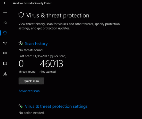 A Windows Defender biztonsági központ vírus- és fenyegetésvédelme