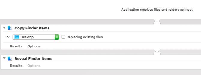Az Automator alkalmazás a kiválasztott elemeket a kijelölt mappába másolja a Mac számítógépen