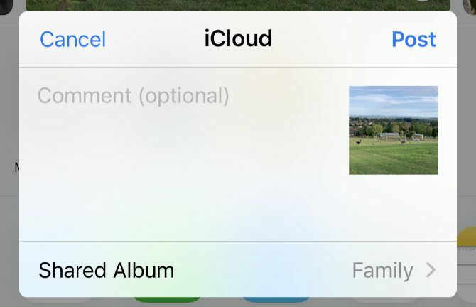 iCloud megosztott album létrehozása ablak