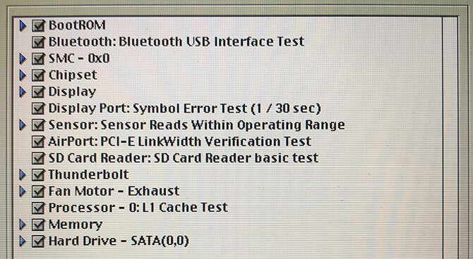 Apple Service Diagnostics EFI tesztelés