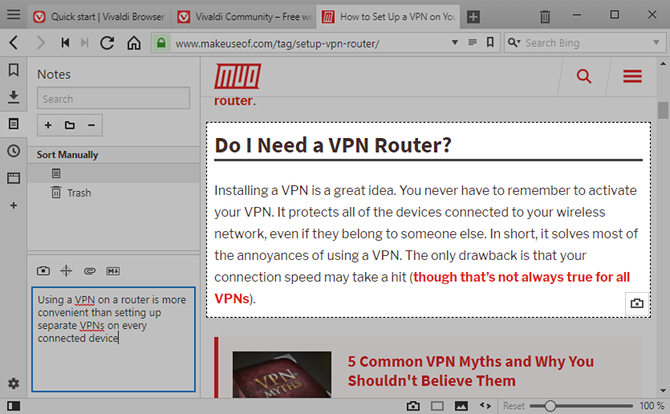 Vivaldi böngészőtippek - jegyzeteket készíthet böngészés közben