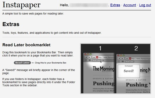 Webmenetek mentése, hogy később elolvashassa a nem Tablet Kindle Instapaper Bookmarklet hüvelykujját