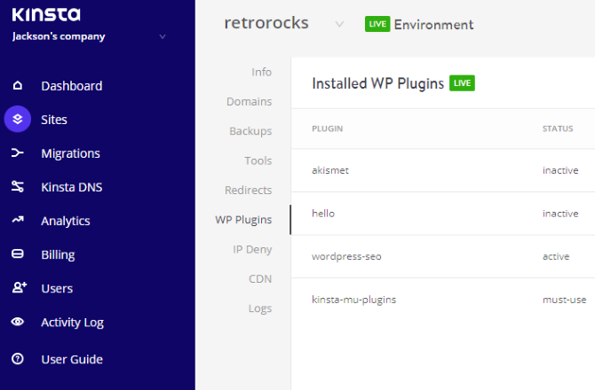 A WordPress beépülő modulok kezelése a Kinsta irányítópultján