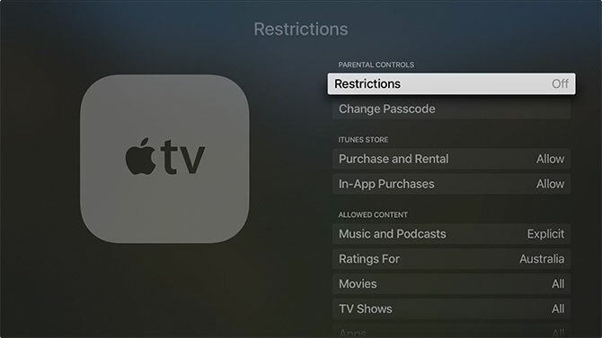 Az Apple TV Apple TV korlátozásainak beállítása és használata 1