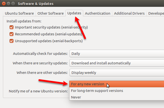Módosítsa a beállítást, hogy értesítést kapjon az új Ubuntu verziókról