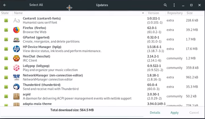 manjaro frissítések