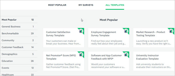 SurveyMonkey sablonok