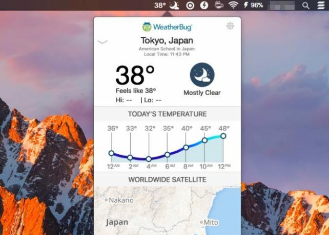 Weatherbug-Mac menüsor alkalmazások