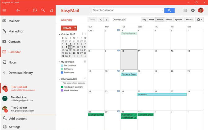 Az EasyMail Gmail naptár nézetben