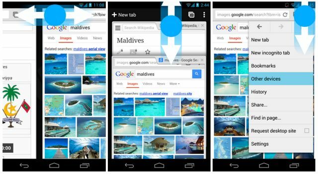 Google Chrome-androidos-kézmozdulatok