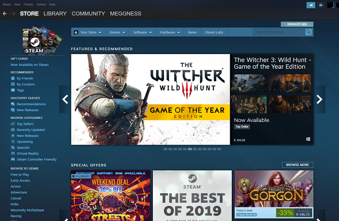 A Steam Store kezdőlapja