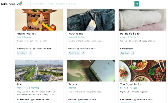 A Take Care olyan vállalatok katalógusa, amelyek a fenntarthatóságra és az etikára összpontosítanak