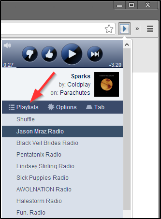 SoundControl Beta for Pandora - legördülő lista lejátszási listákkal