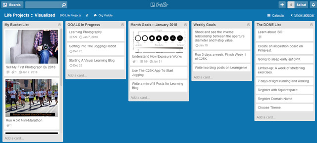 Trello - a célok megjelenítése