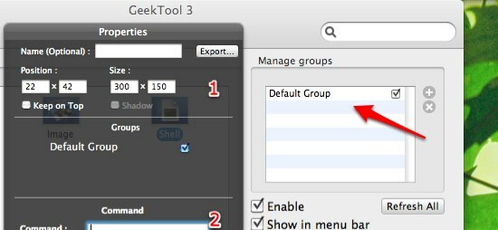 GeekTool - Rendszerinformációk megjelenítése a Mac rendszeren a 02b stílus tulajdonságai és csoportjai között