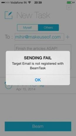 Beamtask-for-iPhone-Kiállítással Sikertelen felhasználó-nem regisztrált