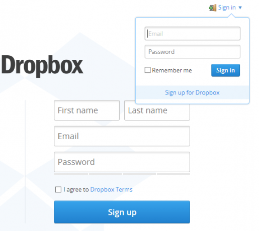 dropbox webes felület