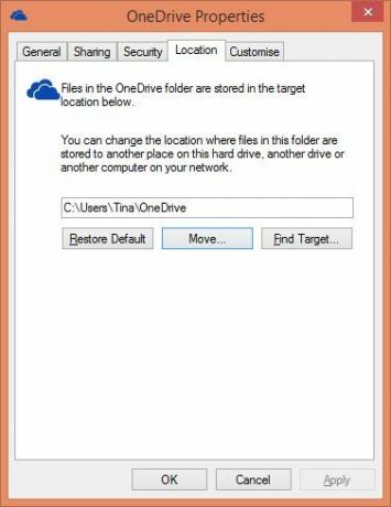 A OneDrive hely áthelyezése