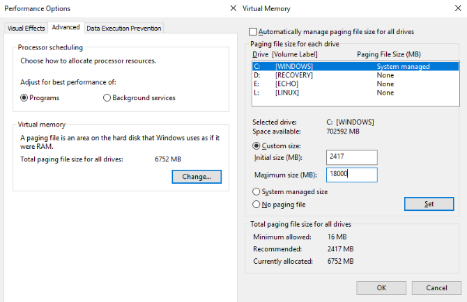 Állítsa alaphelyzetbe a Windows 10 virtuális memóriáját