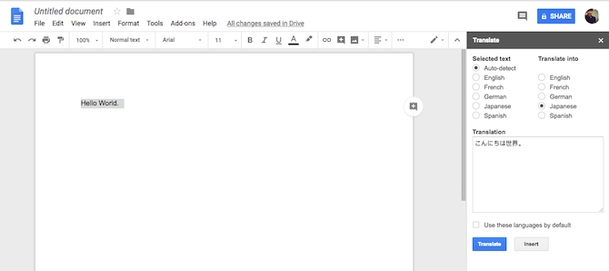 Google Docs fordító-kiegészítő