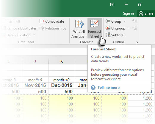 Előrejelzés az Excel 2016 segítségével