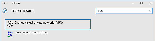 Windows 10 VPN beállítások panel