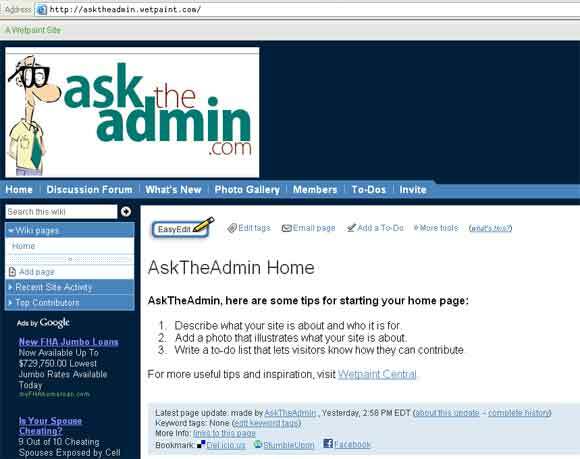 Készítsen saját Wiki webhelyet egyszerűen a WetPaint wetpaint7 segítségével