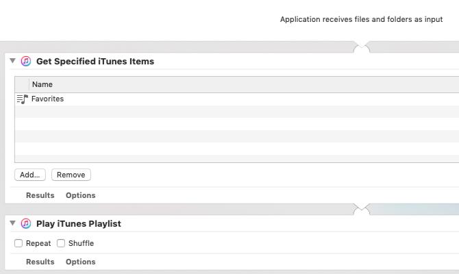 Az Automator alkalmazás megadott lejátszási lista lejátszásához Mac rendszeren